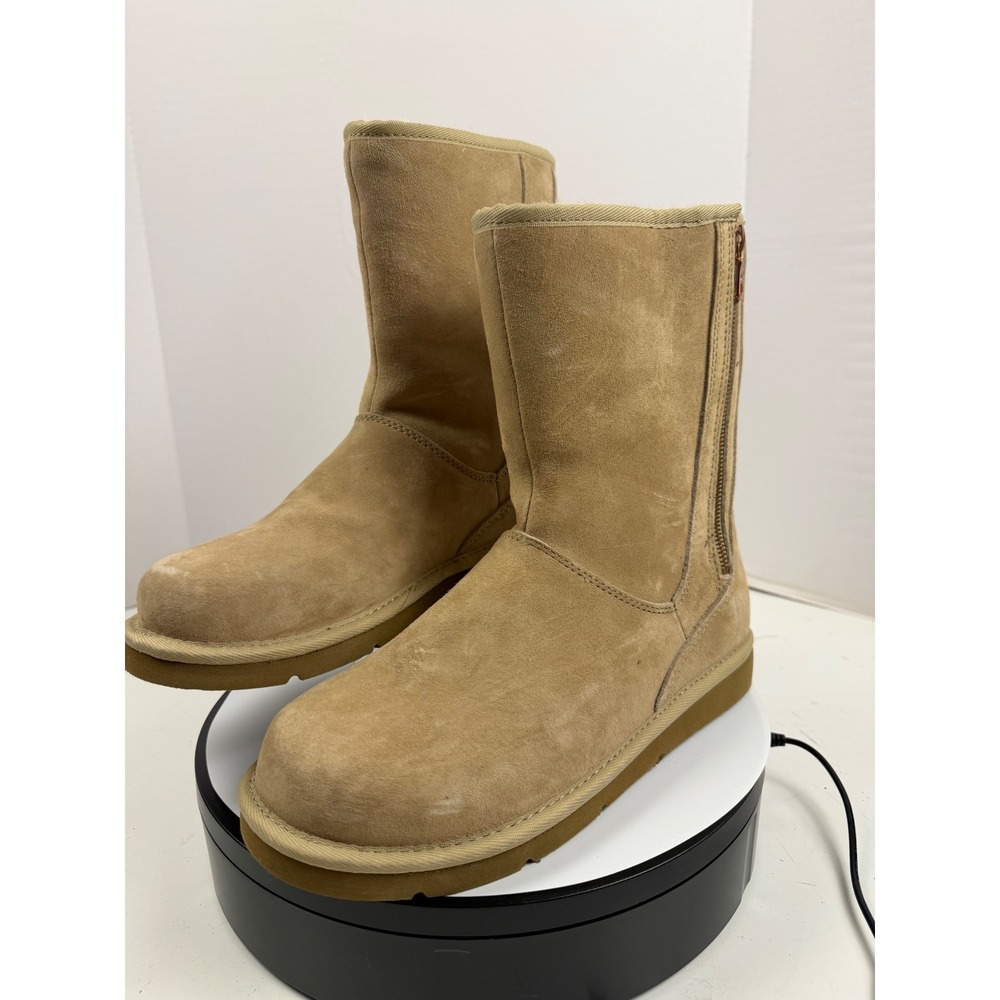 UGG Boots Women 9 Pierce Tan Suede Sheepskin Side Zip Mid Calf Boots Never Worn